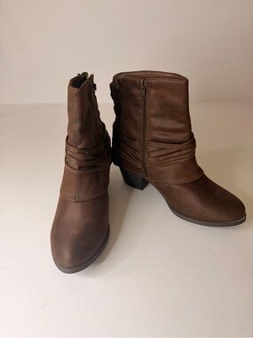 Jellypop Dark Brown Mid-Calf Ankle Boots with Wrap Straps